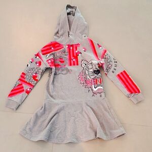 Kenzo Kids Grey Sweatshirt Hooded Mini Dress